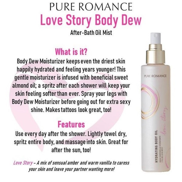 Pure Romance Bath & Body Hydrating Body Oil Body Dew Love Story